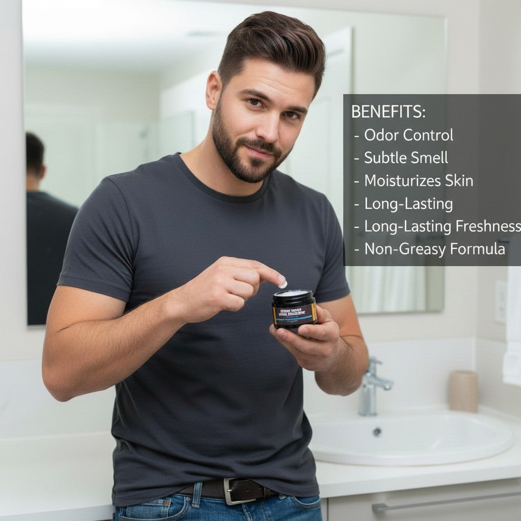 Menkair Fresh Nutz solid cologne for men, long-lasting and portable with a refreshing scent.